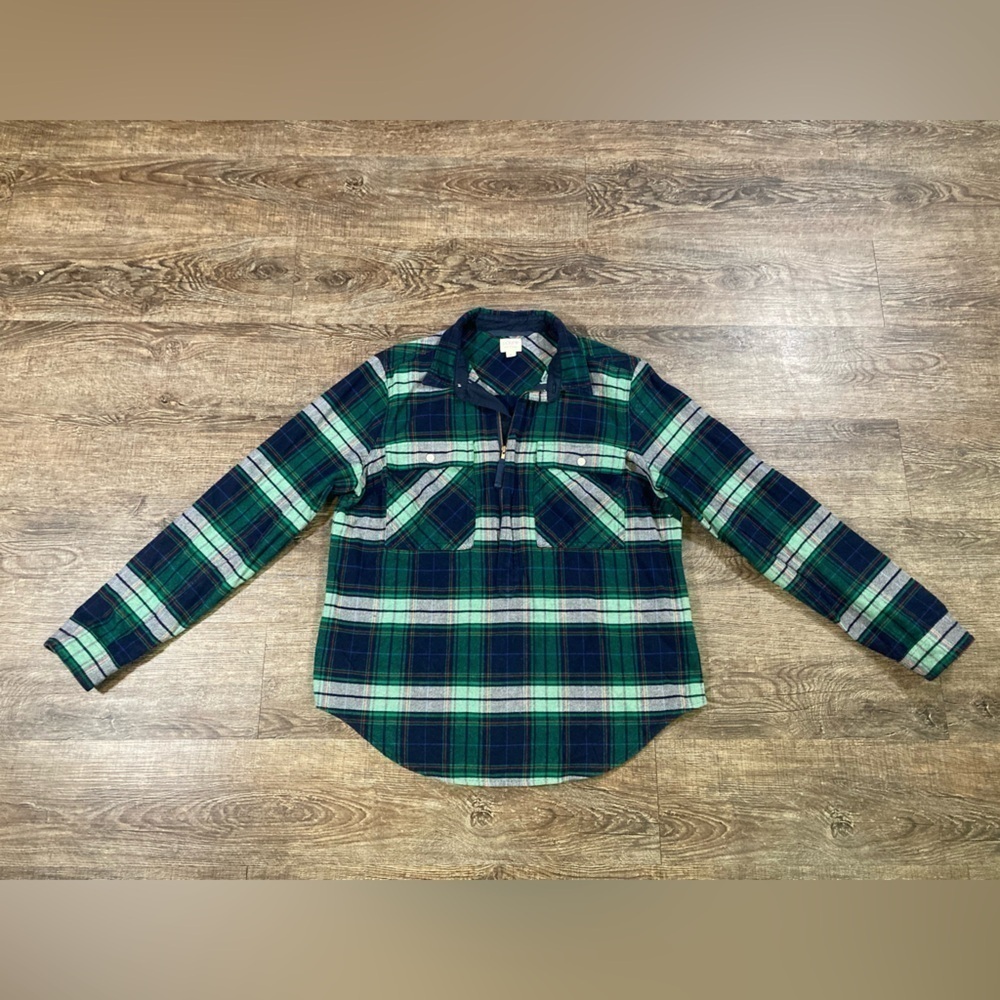 J. Crew Half Zip Oversized Boyfriend Plaid Flannel Pullover Size S